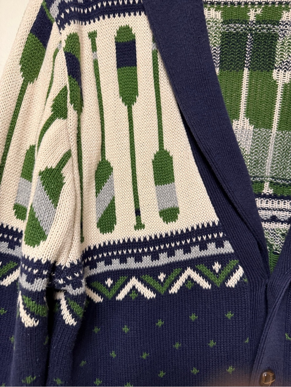 Merona Navy & Green Nautical Shawl Collar Men’s Cardigan Sweater XL Campcore - Picture 4 of 9